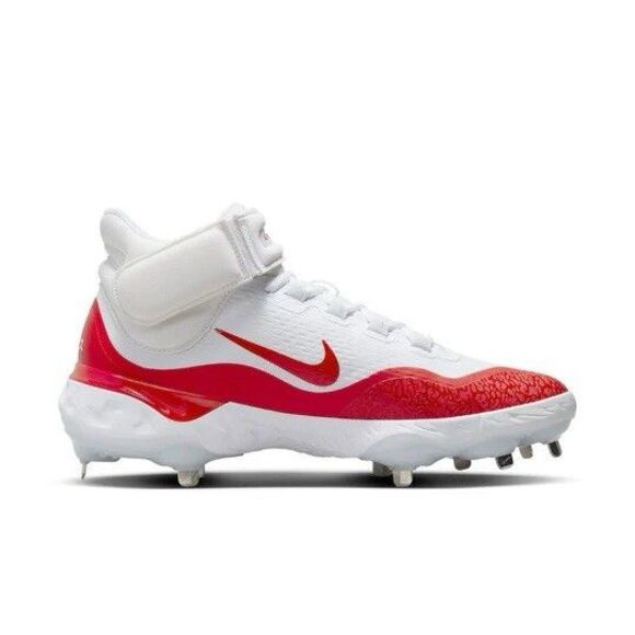 Size 9 Nike Alpha Huarache Elite 4 Mid White Red Men Baseball Cleats FD2744-105